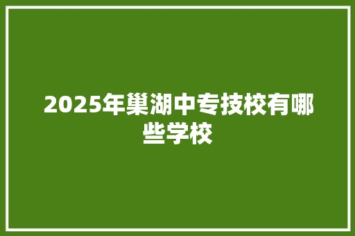 2025年巢湖中专技校有哪些学校