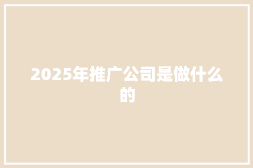 2025年推广公司是做什么的