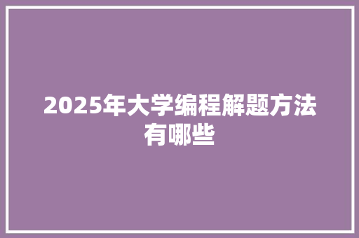 2025年大学编程解题方法有哪些
