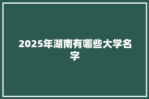 2025年湖南有哪些大学名字