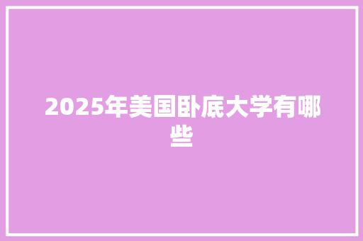 2025年美国卧底大学有哪些