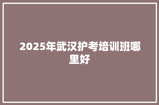 2025年武汉护考培训班哪里好