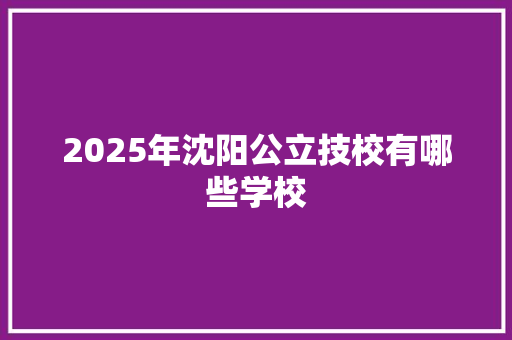 2025年沈阳公立技校有哪些学校