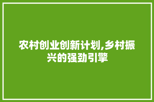农村创业创新计划,乡村振兴的强劲引擎