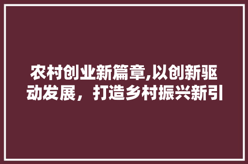 农村创业新篇章,以创新驱动发展，打造乡村振兴新引擎