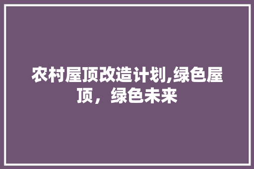 农村屋顶改造计划,绿色屋顶，绿色未来