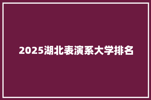 2025湖北表演系大学排名