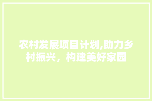 农村发展项目计划,助力乡村振兴，构建美好家园
