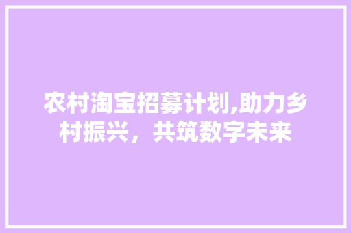 农村淘宝招募计划,助力乡村振兴，共筑数字未来