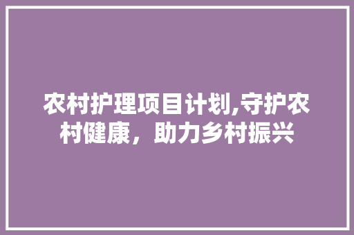 农村护理项目计划,守护农村健康，助力乡村振兴