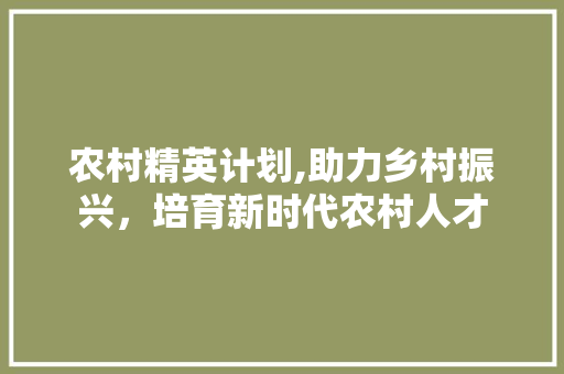 农村精英计划,助力乡村振兴，培育新时代农村人才