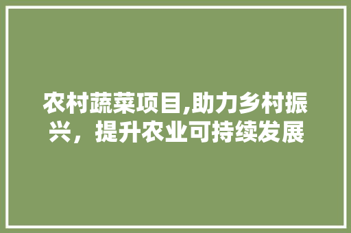 农村蔬菜项目,助力乡村振兴，提升农业可持续发展