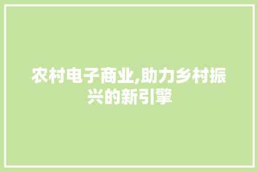 农村电子商业,助力乡村振兴的新引擎