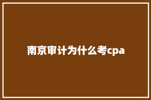 南京审计为什么考cpa
