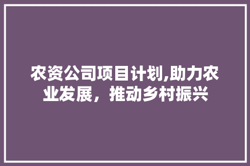 农资公司项目计划,助力农业发展，推动乡村振兴