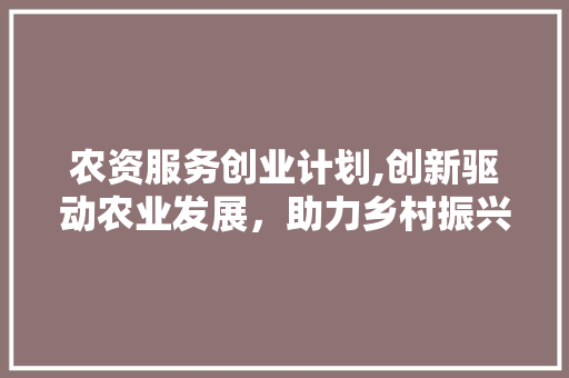农资服务创业计划,创新驱动农业发展，助力乡村振兴