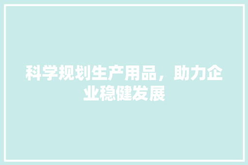 科学规划生产用品，助力企业稳健发展