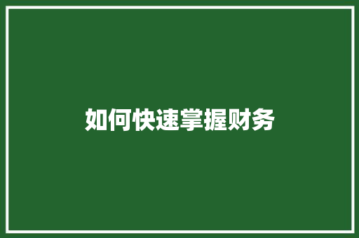 如何快速掌握财务