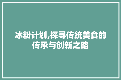 冰粉计划,探寻传统美食的传承与创新之路
