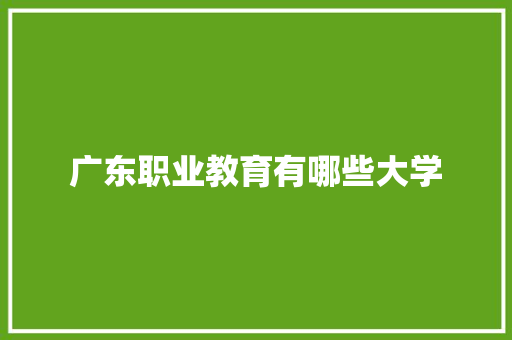 广东职业教育有哪些大学