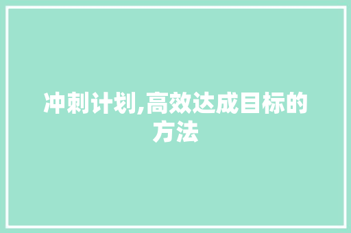 冲刺计划,高效达成目标的方法