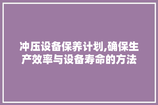 冲压设备保养计划,确保生产效率与设备寿命的方法