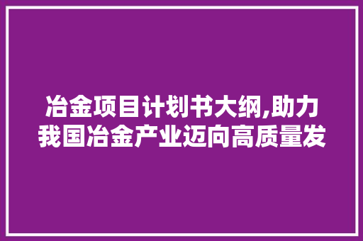 冶金项目计划书大纲,助力我国冶金产业迈向高质量发展