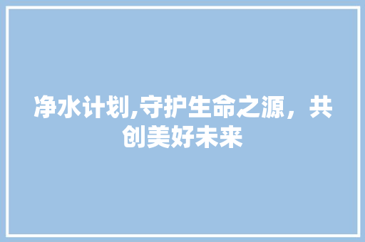 净水计划,守护生命之源，共创美好未来