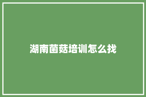 湖南菌菇培训怎么找