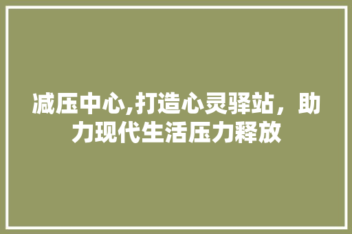 减压中心,打造心灵驿站，助力现代生活压力释放