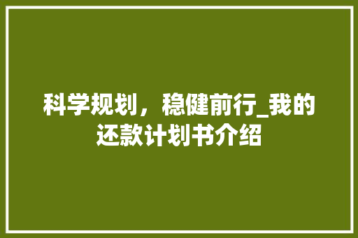 科学规划，稳健前行_我的还款计划书介绍