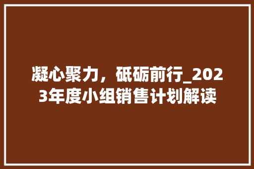 凝心聚力，砥砺前行_2023年度小组销售计划解读