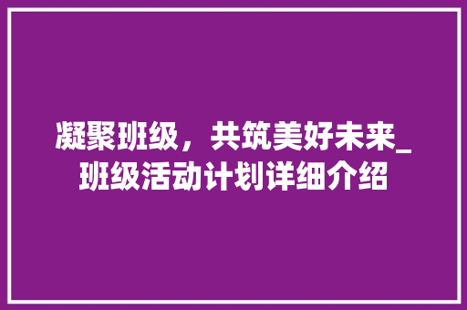 凝聚班级，共筑美好未来_班级活动计划详细介绍