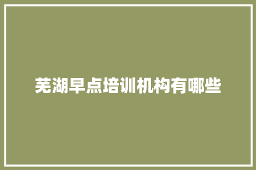 芜湖早点培训机构有哪些