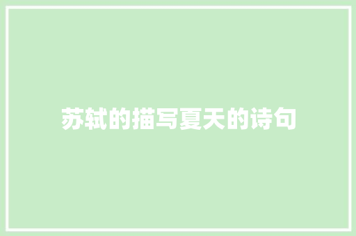 苏轼的描写夏天的诗句