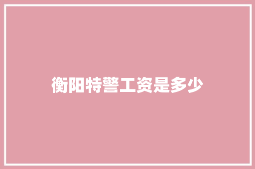 衡阳特警工资是多少