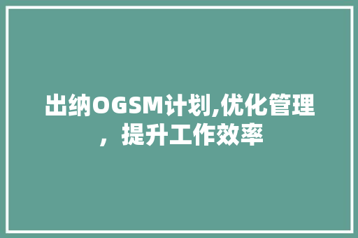 出纳OGSM计划,优化管理，提升工作效率