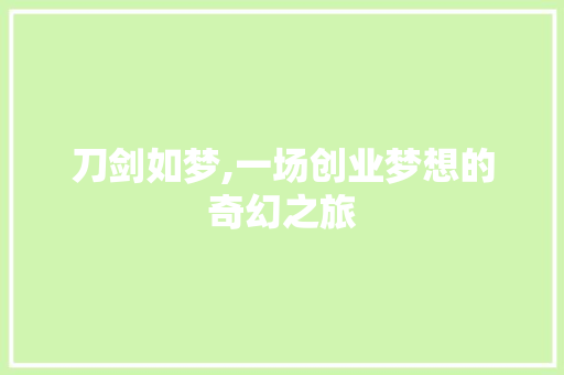刀剑如梦,一场创业梦想的奇幻之旅
