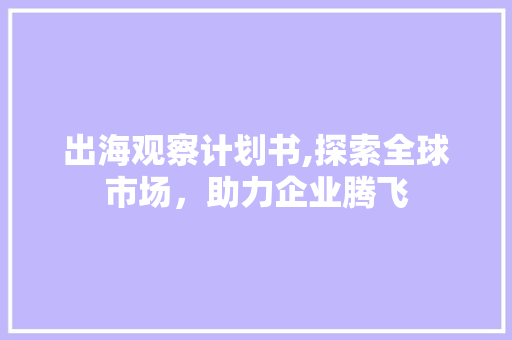 出海观察计划书,探索全球市场，助力企业腾飞