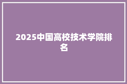2025中国高校技术学院排名