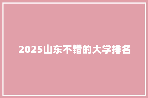 2025山东不错的大学排名