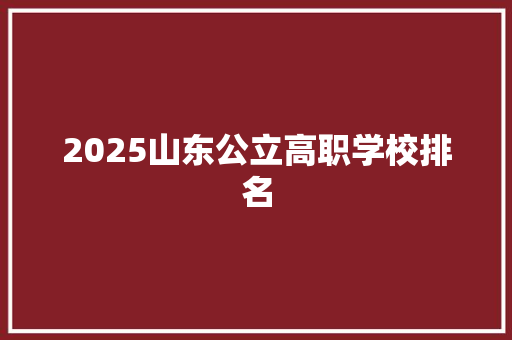 2025山东公立高职学校排名