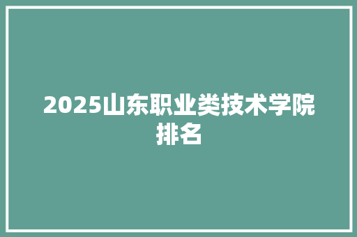 2025山东职业类技术学院排名