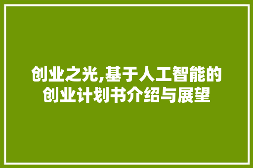 创业之光,基于人工智能的创业计划书介绍与展望