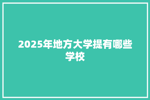 2025年地方大学提有哪些学校