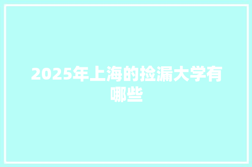 2025年上海的捡漏大学有哪些