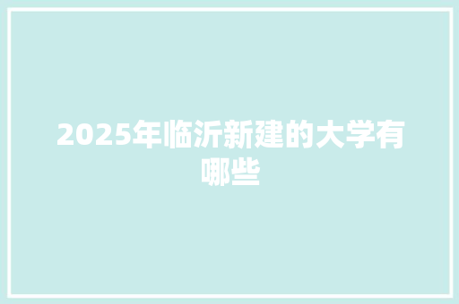 2025年临沂新建的大学有哪些