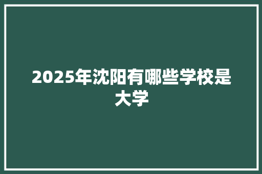 2025年沈阳有哪些学校是大学