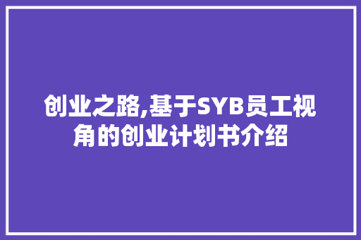 创业之路,基于SYB员工视角的创业计划书介绍