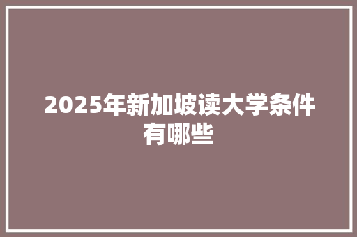 2025年新加坡读大学条件有哪些